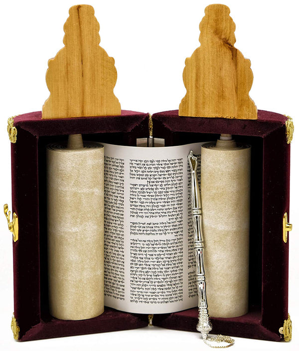 Torah Scroll Complete Sefardic Sefer Torah Children's Torah Maroon Velvet (Large Sephardic Torah 18